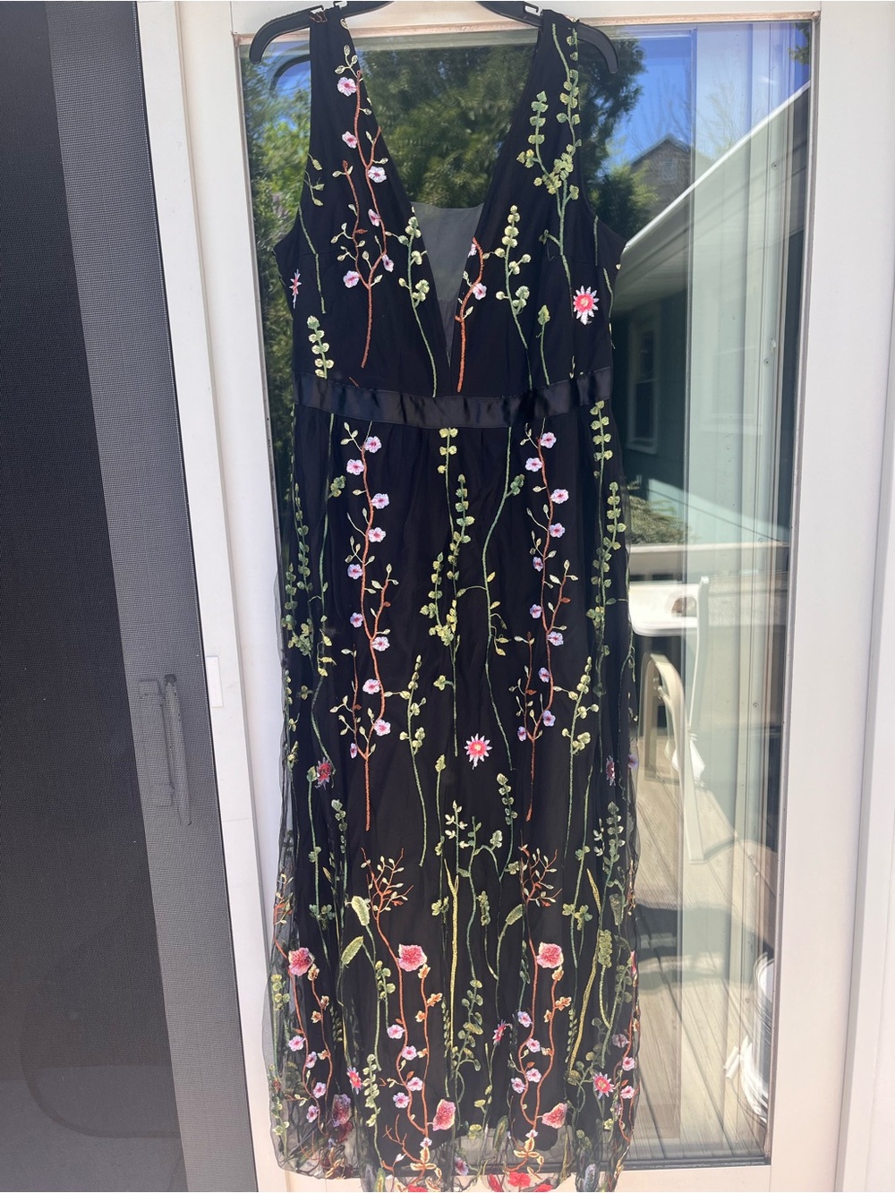 Black Floral Embroidered V-Neck Maxi Dress